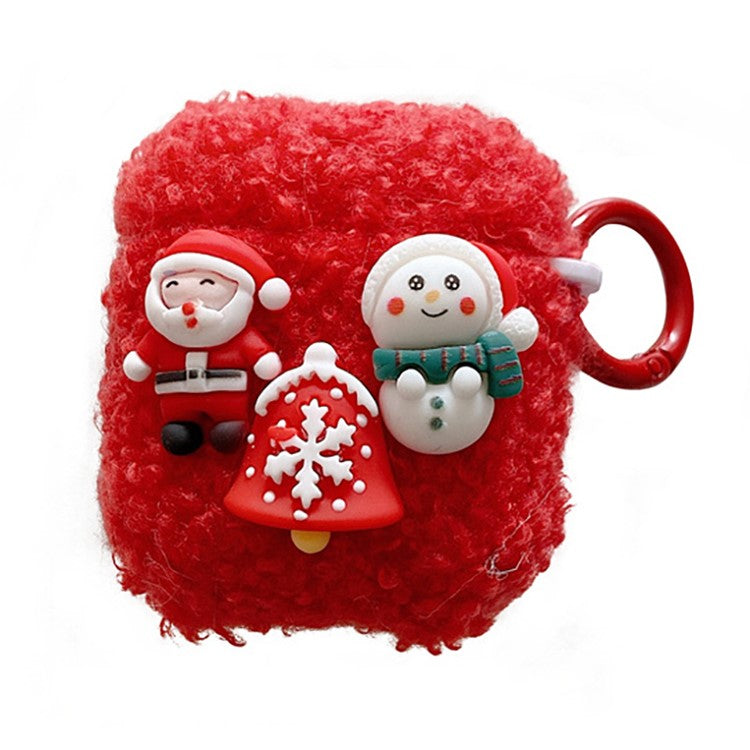For AirPods with Charging Case (2016) / (2019) / AirPods with Wireless Charging Case (2019) Cute Christmas Cartoon Design TPU Earphone Case Soft Fluff Protective Cover with Ring Buckle - Snowman
