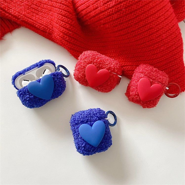 For AirPods Pro 2 Heart Decor Soft Fluff TPU Bluetooth Earphone Case Winter Anti-drop Protective Cover with Ring Buckle - Green