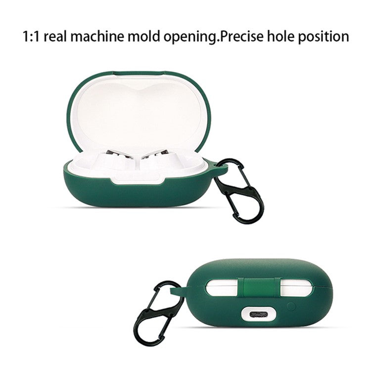 Anti-dust Flexible Silicone Case for Anker Soundcore Space A40 Earphone Charging Box, Drop Protection Cover with Carrying Buckle - Dark Green