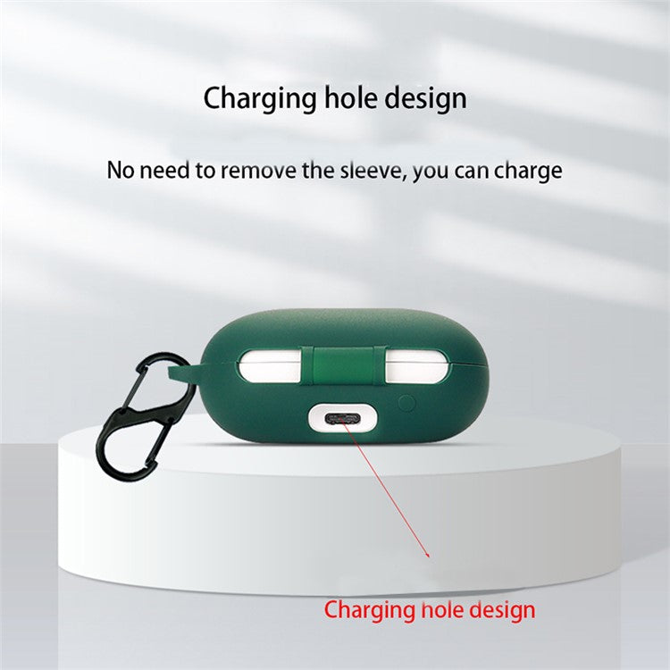 Anti-dust Flexible Silicone Case for Anker Soundcore Space A40 Earphone Charging Box, Drop Protection Cover with Carrying Buckle - Dark Blue