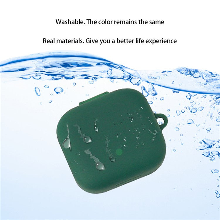 For Realme Buds Air 3S Silicone Protective Cover TWS Bluetooth Earphone Anti-drop Anti-dust Case with Anti-lost Buckle - Blackish Green