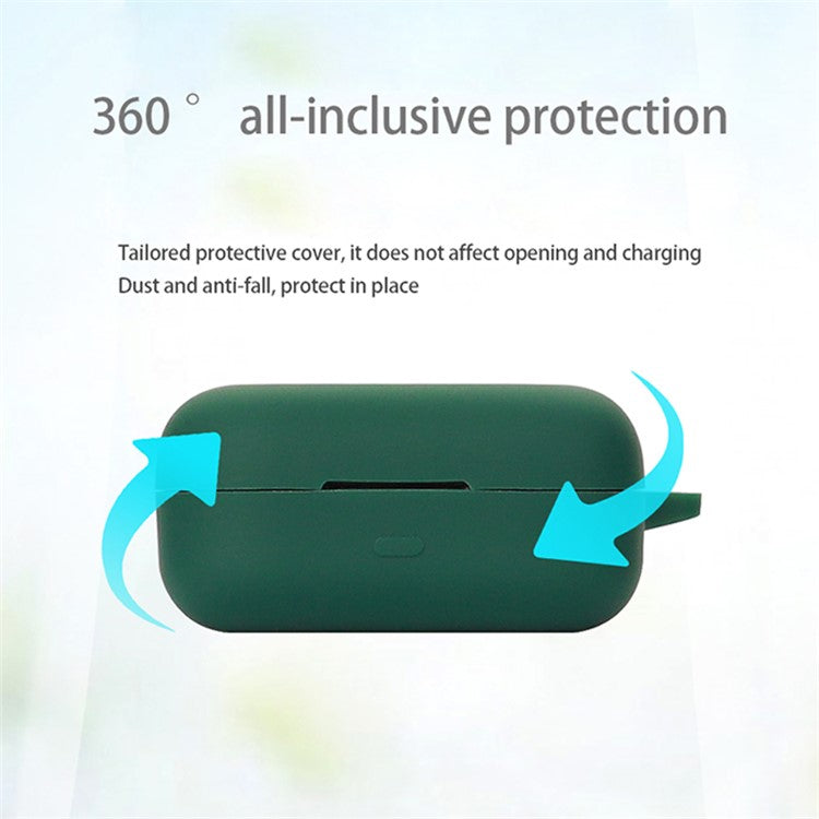 For Realme Buds Air 3S Silicone Protective Cover TWS Bluetooth Earphone Anti-drop Anti-dust Case with Anti-lost Buckle - Blackish Green