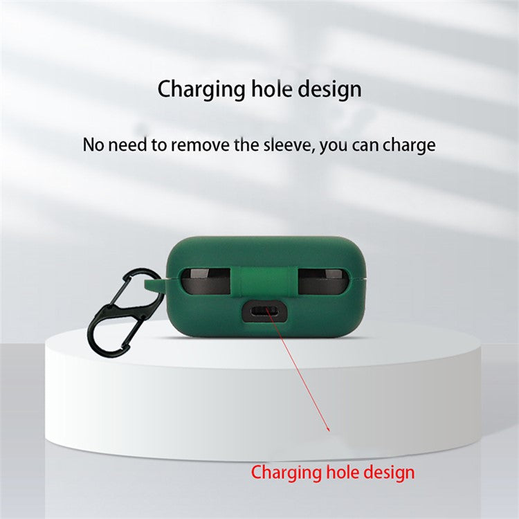 For Realme Buds Air 3S Silicone Protective Cover TWS Bluetooth Earphone Anti-drop Anti-dust Case with Anti-lost Buckle - Blackish Green
