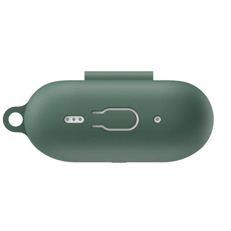 For AirPods Pro 2 Wireless Earphone Protective Cover Press Switch Anti-drop Silicone+PC Case with Hanging Buckle - Green