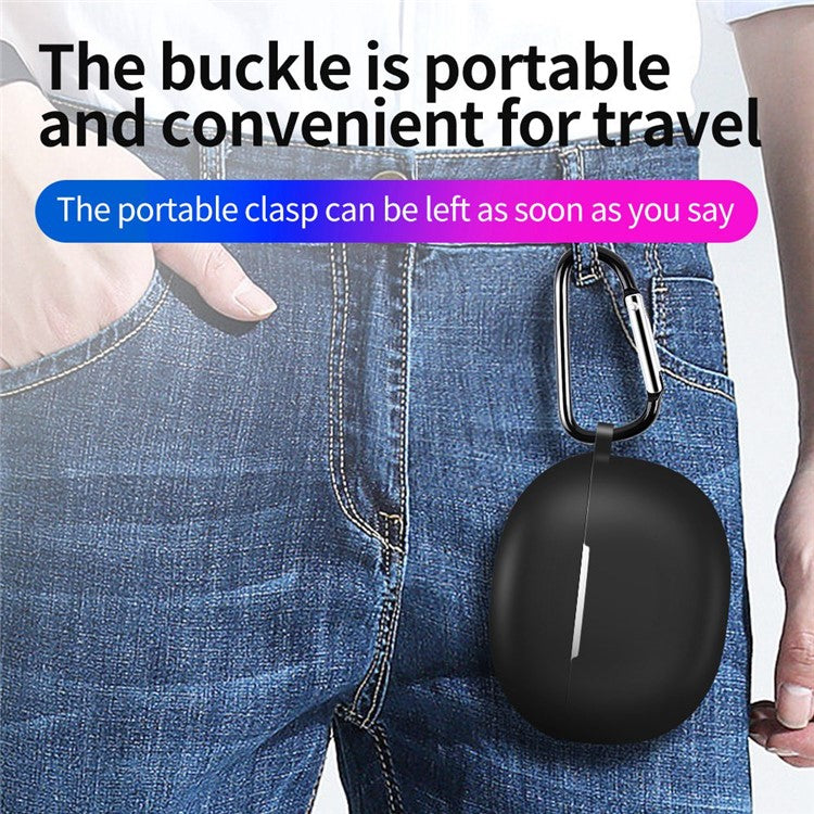 For Realme Buds T100 Silicone Protective Sleeve Bluetooth Earphone Shockproof Cover with Hanging Buckle - Black