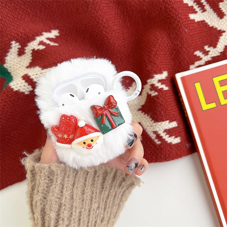 Earphone Case For Apple AirPods with Charging Case (2016)  /  (2019)  /  AirPods with Wireless Charging Case (2019), Christmas Snowman Palm Gift Fluff Earbud Cover with Ring Buckle