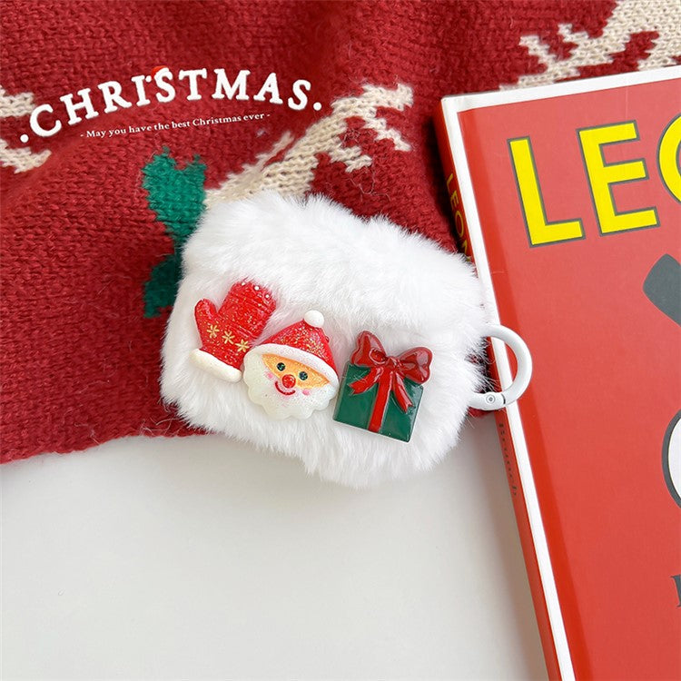Drop-proof Earphone Case For Apple AirPods Pro, Christmas Snowman Palm Gift Fluff Anti-scratch Earbud Cover with Ring Buckle