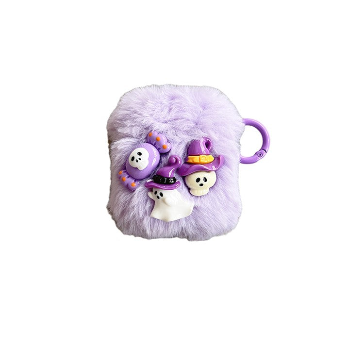 For Apple AirPods with Charging Case (2016)  /  (2019)  /  AirPods with Wireless Charging Case (2019) Little Ghost Skull Earphone Case Soft Fluff Earbud Cover with Ring Buckle - Purple