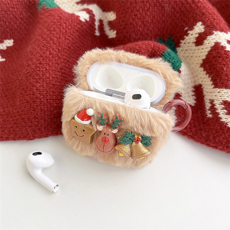 Fluff Earbud Protective Cover For Apple AirPods 3, Christmas Elk Star Bells Shockproof Earphone Case with Ring Buckle