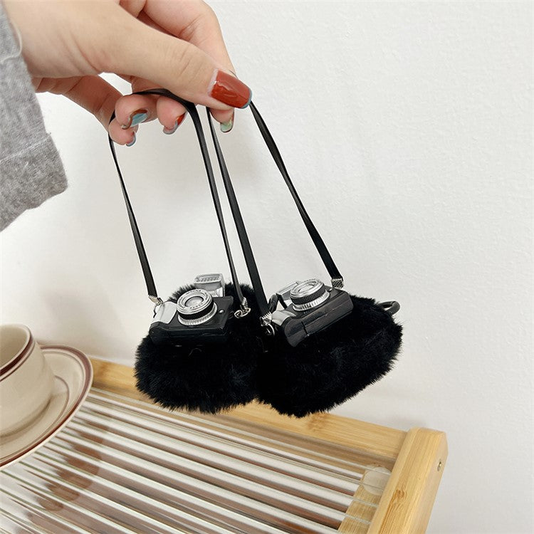 For Apple AirPods 3 Bluetooth Earphones Protective Cover, Light Function Camera Design Fluff + TPU Shell with Hook