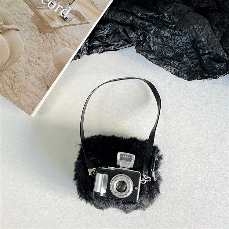 For Apple AirPods 3 Bluetooth Earphones Protective Cover, Light Function Camera Design Fluff + TPU Shell with Hook