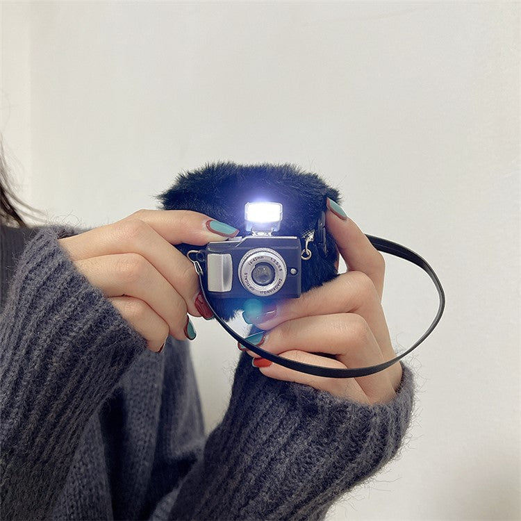 For Apple AirPods 3 Bluetooth Earphones Protective Cover, Light Function Camera Design Fluff + TPU Shell with Hook