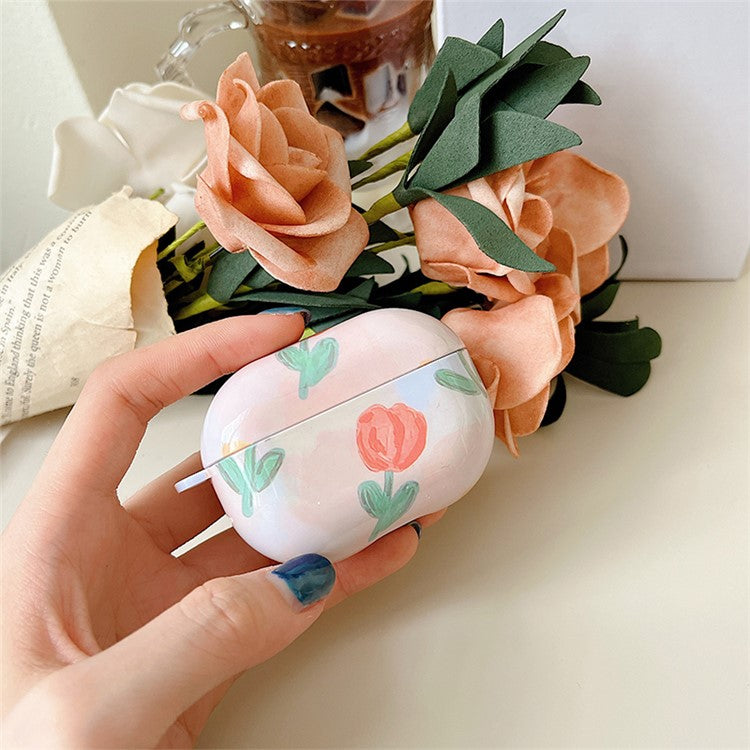 Anti-Fall Glossy Case for Xiaomi Redmi Buds 4 Pro Charging Case PC Cover Bluetooth Headset Protector TWS Earbuds Shockproof Case - Red Tulip