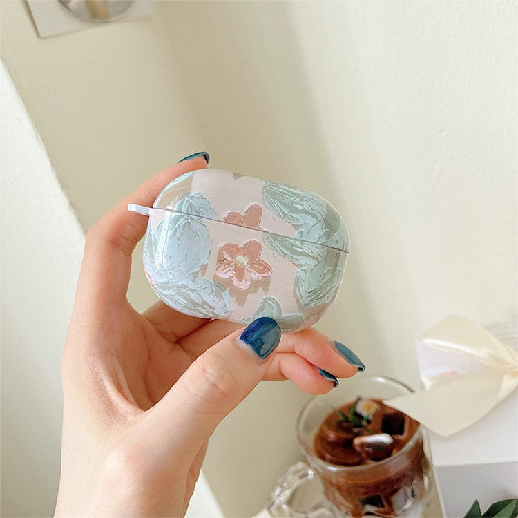 Anti-Fall Glossy Case for Xiaomi Redmi Buds 4 Pro Charging Case PC Cover Bluetooth Headset Protector TWS Earbuds Shockproof Case - Blue Flower