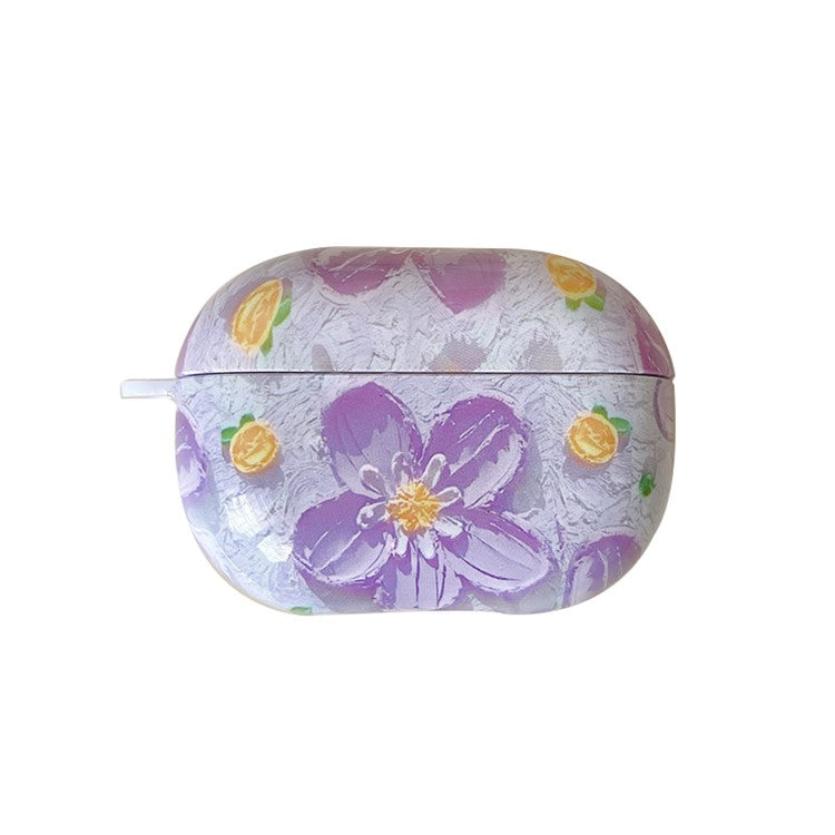 Anti-Fall Glossy Case for Xiaomi Redmi Buds 4 Pro Charging Case PC Cover Bluetooth Headset Protector TWS Earbuds Shockproof Case - Purple Flower