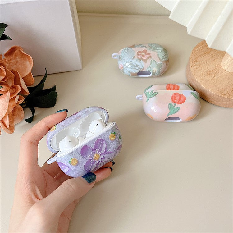 Anti-Fall Glossy Case for Xiaomi Redmi Buds 4 Pro Charging Case PC Cover Bluetooth Headset Protector TWS Earbuds Shockproof Case - Purple Flower