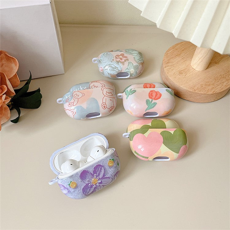 Anti-Fall Glossy Case for Xiaomi Redmi Buds 4 Pro Charging Case PC Cover Bluetooth Headset Protector TWS Earbuds Shockproof Case - Purple Flower