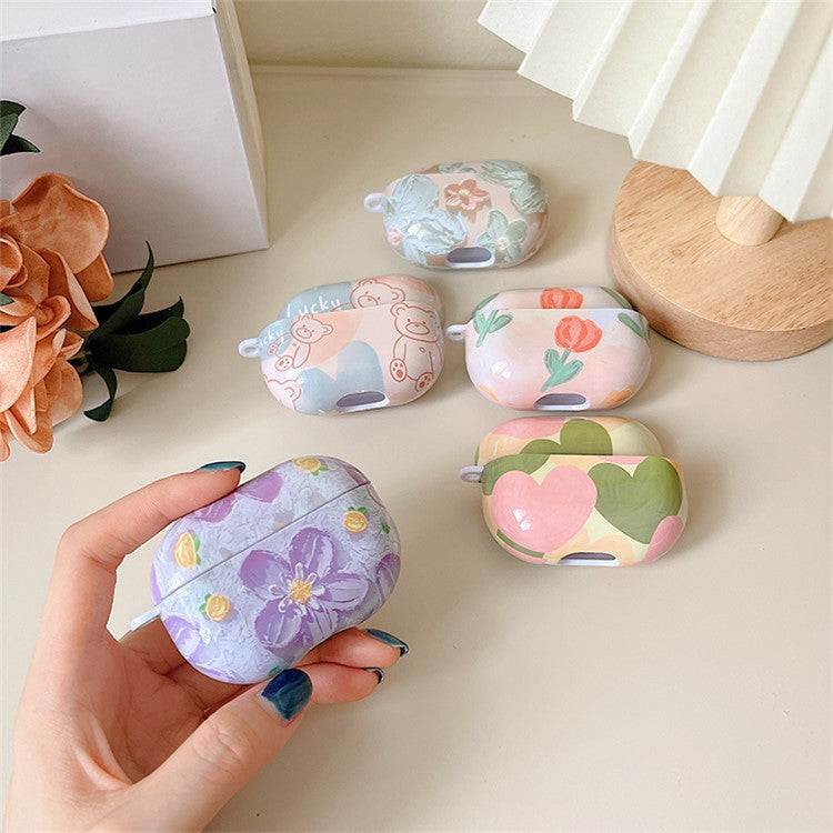 Anti-Fall Glossy Case for Xiaomi Redmi Buds 4 Pro Charging Case PC Cover Bluetooth Headset Protector TWS Earbuds Shockproof Case - Purple Flower