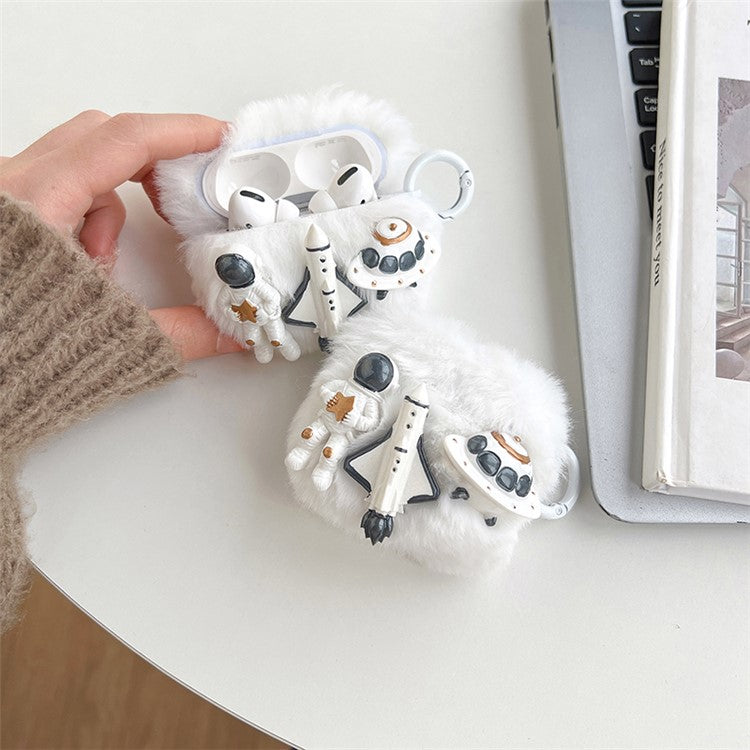 Protective Cover for Apple AirPods Pro, Cartoon Astronaut / Spacecraft / Rocket Fluff + TPU Shell with Hook