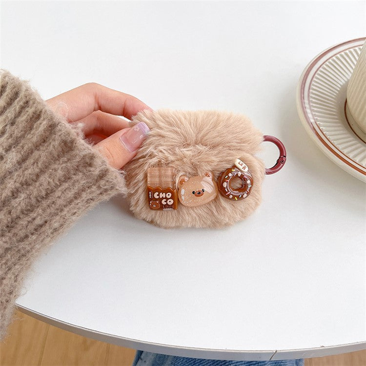 Fluff + TPU Cover for Apple AirPods Pro, Cartoon Bear / Doughnut / Chocolate Protective Case with Hook