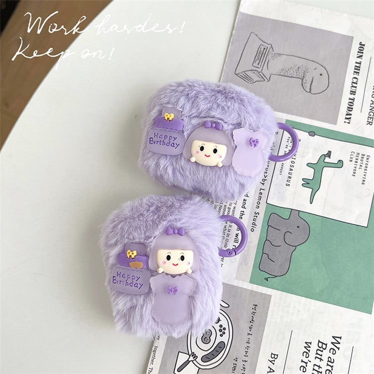 For Apple AirPods 3 Bluetooth Earphone Case Cartoon Girl Birthday Cake Fluff + TPU Earbud Protective Cover with Buckle