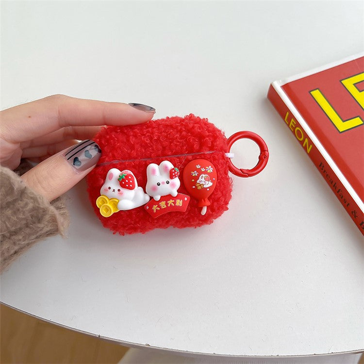 For Apple AirPods Pro Cute Rabbit Design Drop-proof Case Fluff TPU Earphone Cover with Ring Buckle