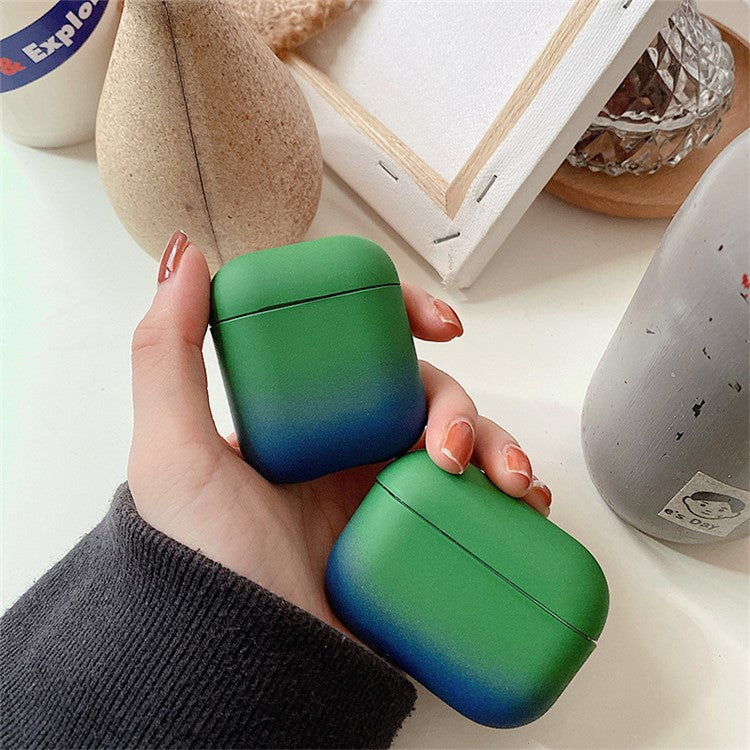 For Apple AirPods with Charging Case (2016) / (2019)  /  AirPods with Wireless Charging Case (2019) Gradient Frosted PC Hard Case Protective Cover (without Buckle) - Green / Blue
