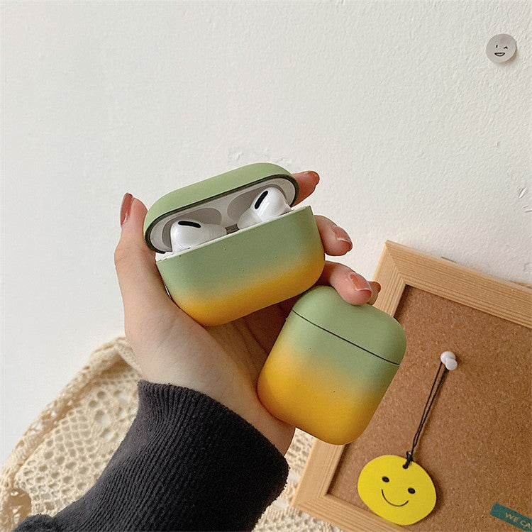 For Apple AirPods with Charging Case (2016) / (2019)  /  AirPods with Wireless Charging Case (2019) Gradient Frosted PC Hard Case Protective Cover (without Buckle) - Green / Yellow