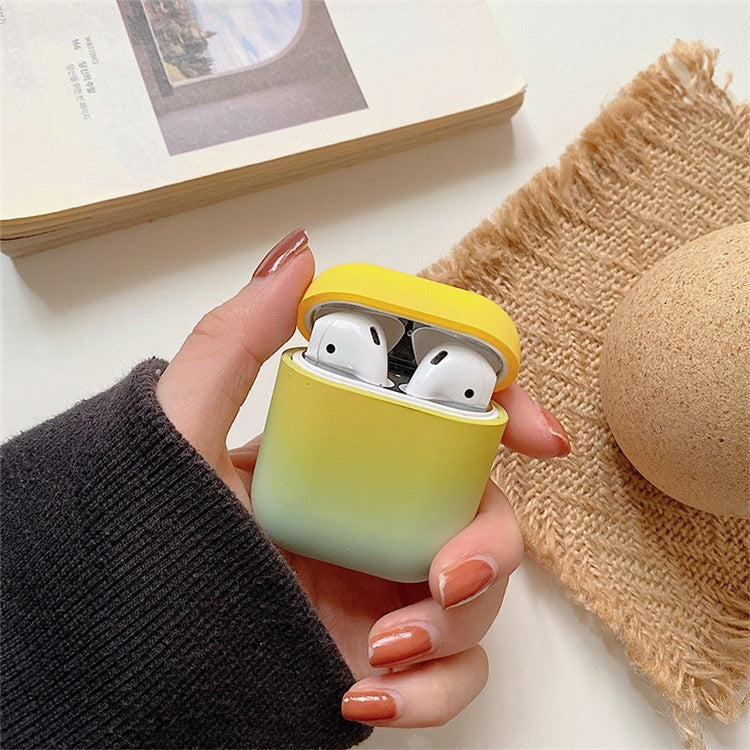 For Apple AirPods with Charging Case (2016) / (2019)  /  AirPods with Wireless Charging Case (2019) Gradient Frosted PC Hard Case Protective Cover (without Buckle) - Yellow / Green