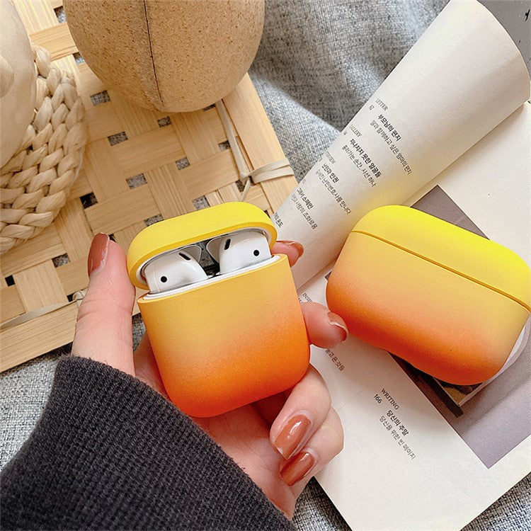 For Apple AirPods with Charging Case (2016) / (2019)  /  AirPods with Wireless Charging Case (2019) Gradient Frosted PC Hard Case Protective Cover (without Buckle) - Yellow / Orange