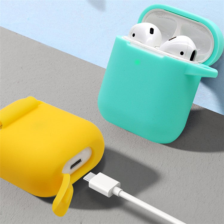 For Apple AirPods with Charging Case (2016)  /  (2019)  /  AirPods with Wireless Charging Case (2019) 2.5mm Thicken Silicone Case Protective Cover with 8-shaped Buckle - Yellow