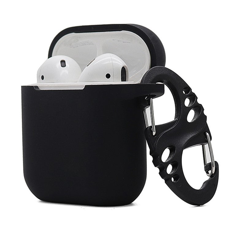 For Apple AirPods with Charging Case (2016)  /  (2019)  /  AirPods with Wireless Charging Case (2019) 2.5mm Thicken Silicone Case Protective Cover with 8-shaped Buckle - Black