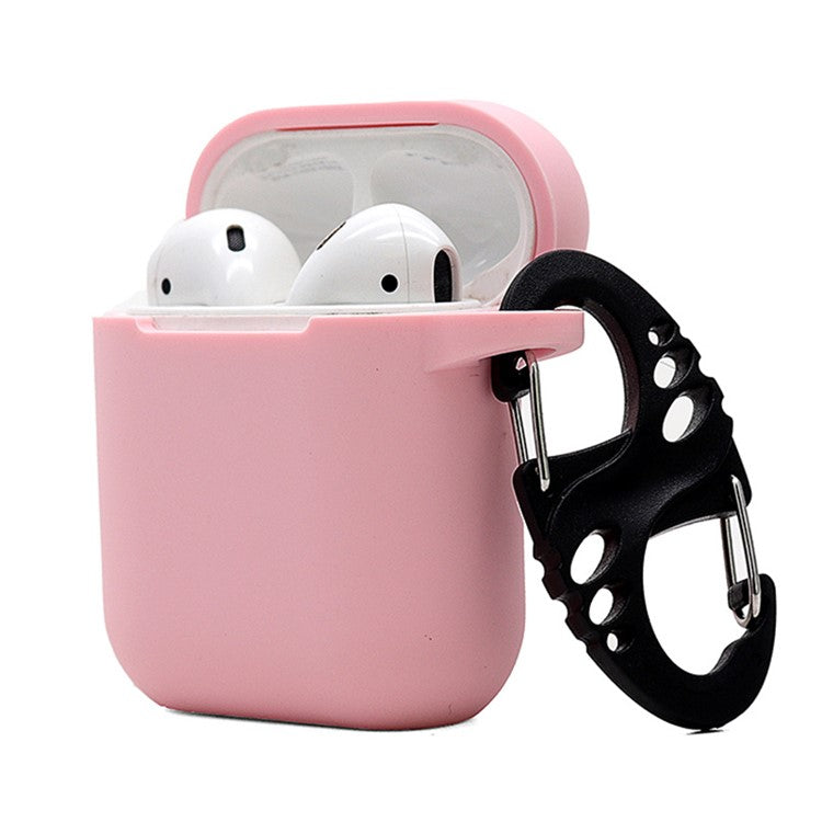 For Apple AirPods with Charging Case (2016)  /  (2019)  /  AirPods with Wireless Charging Case (2019) 2.5mm Thicken Silicone Case Protective Cover with 8-shaped Buckle - Pink