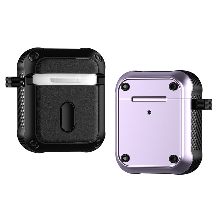 For Apple AirPods with Charging Case (2016) / (2019) / AirPods with Wireless Charging Case (2019) Dual-color PC+TPU Earphone Case Anti-drop Cover with Carabiner - Purple