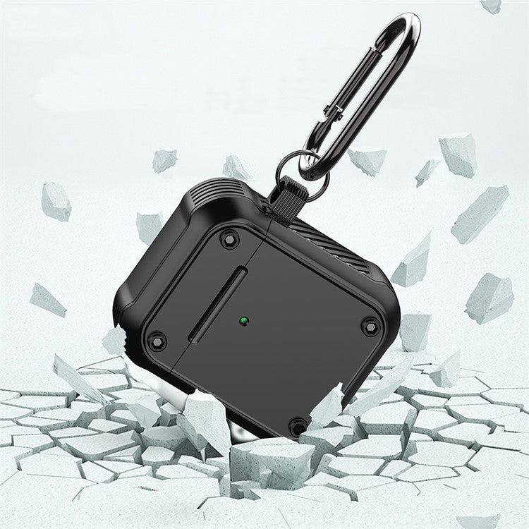 For Apple AirPods with Charging Case (2016) / (2019) / AirPods with Wireless Charging Case (2019) Dual-color PC+TPU Earphone Case Anti-drop Cover with Carabiner - Purple