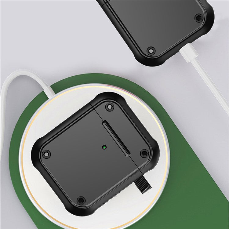 For Apple AirPods with Charging Case (2016) / (2019) / AirPods with Wireless Charging Case (2019) Dual-color PC+TPU Earphone Case Anti-drop Cover with Carabiner - Yellow