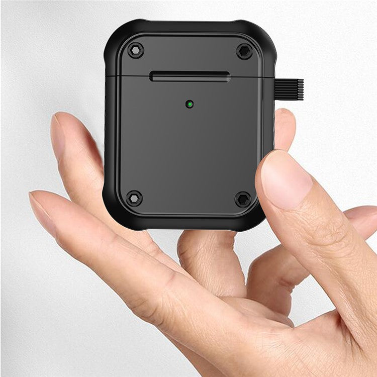 For Apple AirPods with Charging Case (2016) / (2019) / AirPods with Wireless Charging Case (2019) Dual-color PC+TPU Earphone Case Anti-drop Cover with Carabiner - Yellow