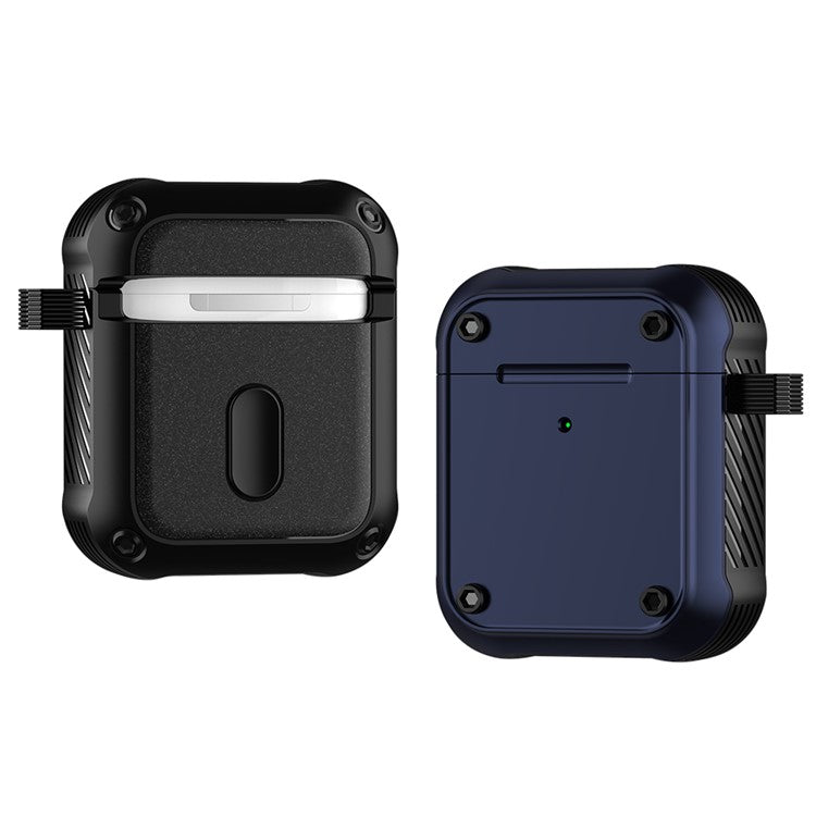For Apple AirPods with Charging Case (2016) / (2019) / AirPods with Wireless Charging Case (2019) Dual-color PC+TPU Earphone Case Anti-drop Cover with Carabiner - Blue