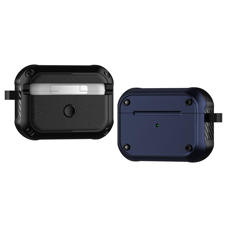 For Apple AirPods Pro 2 Anti-drop Earphone Case Dual-color PC+TPU Protective Earbud Cover with Carabiner - Blue