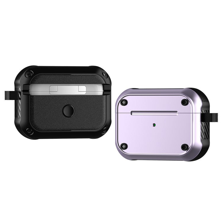 For Apple AirPods Pro 2 Anti-drop Earphone Case Dual-color PC+TPU Protective Earbud Cover with Carabiner - Purple
