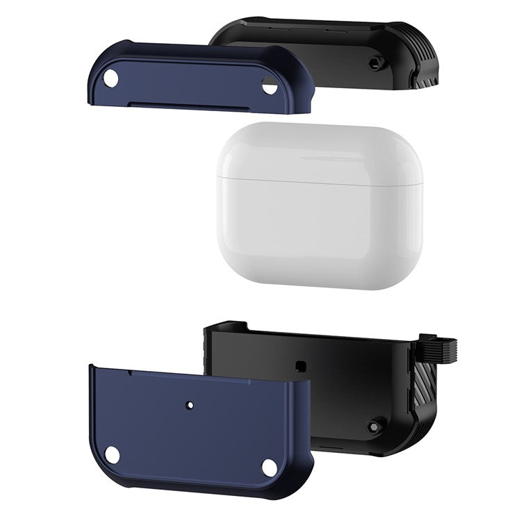 For Apple AirPods Pro 2 Anti-drop Earphone Case Dual-color PC+TPU Protective Earbud Cover with Carabiner - Purple