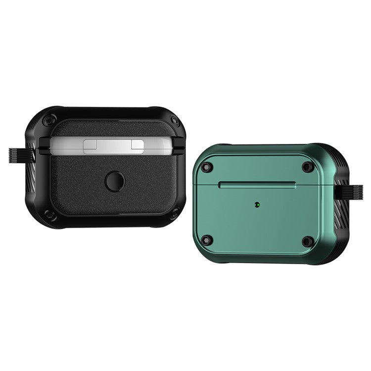 For Apple AirPods Pro 2 Anti-drop Earphone Case Dual-color PC+TPU Protective Earbud Cover with Carabiner - Green