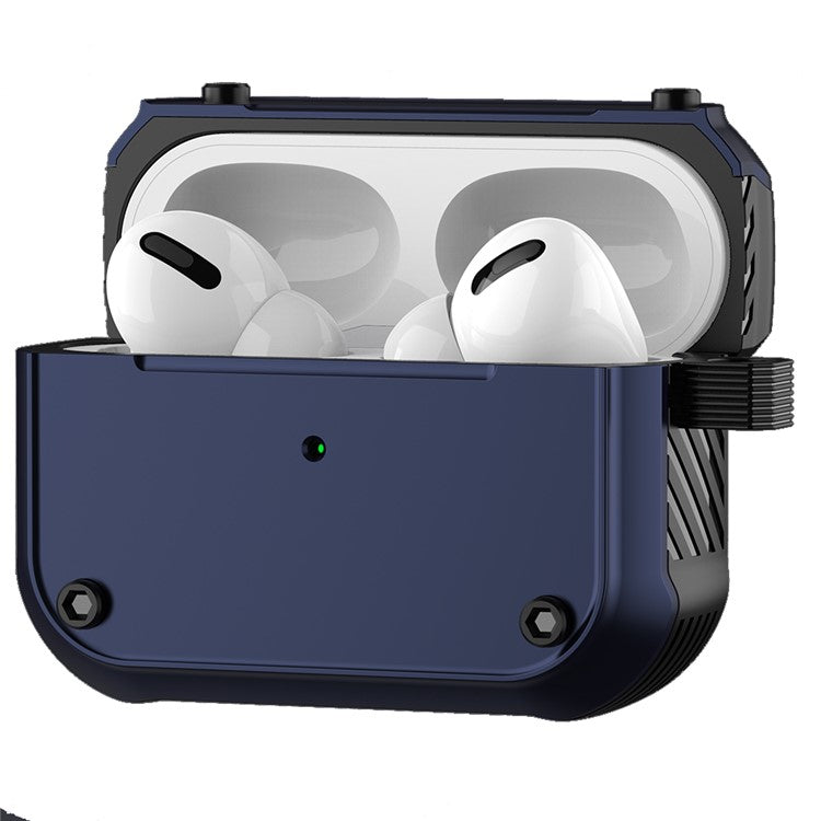 For Apple AirPods Pro 2 Anti-drop Earphone Case Dual-color PC+TPU Protective Earbud Cover with Carabiner - Black