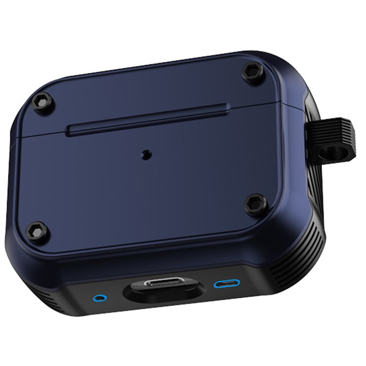 For Apple AirPods Pro 2 Anti-drop Earphone Case Dual-color PC+TPU Protective Earbud Cover with Carabiner - Black