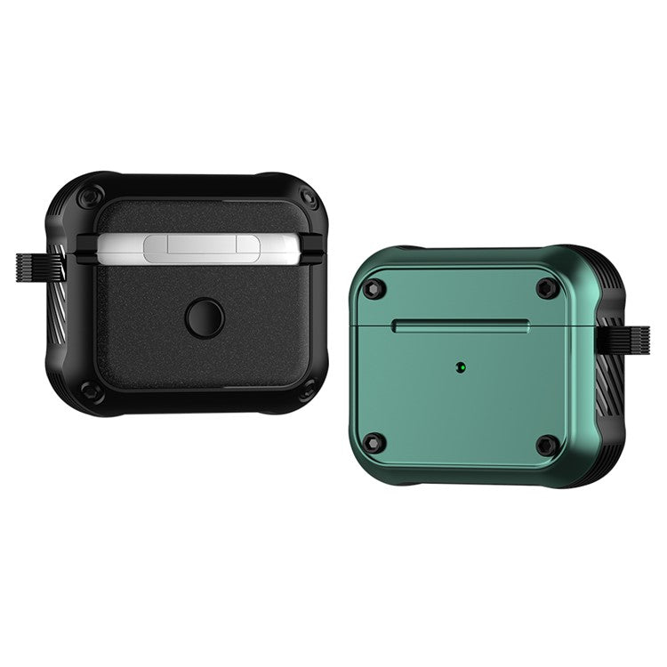 For Apple AirPods 3 Earphone Protective Case Dual-color PC+TPU Bluetooth Earbud Anti-drop Cover with Carabiner - Green