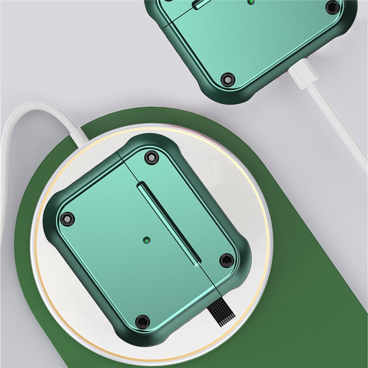 For Apple AirPods 3 Earphone Protective Case Dual-color PC+TPU Bluetooth Earbud Anti-drop Cover with Carabiner - Green