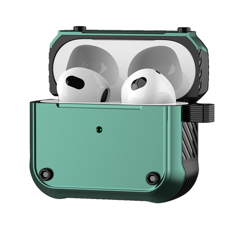 For Apple AirPods 3 Earphone Protective Case Dual-color PC+TPU Bluetooth Earbud Anti-drop Cover with Carabiner - Purple