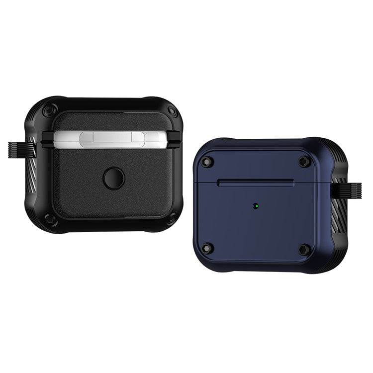 For Apple AirPods 3 Earphone Protective Case Dual-color PC+TPU Bluetooth Earbud Anti-drop Cover with Carabiner - Blue