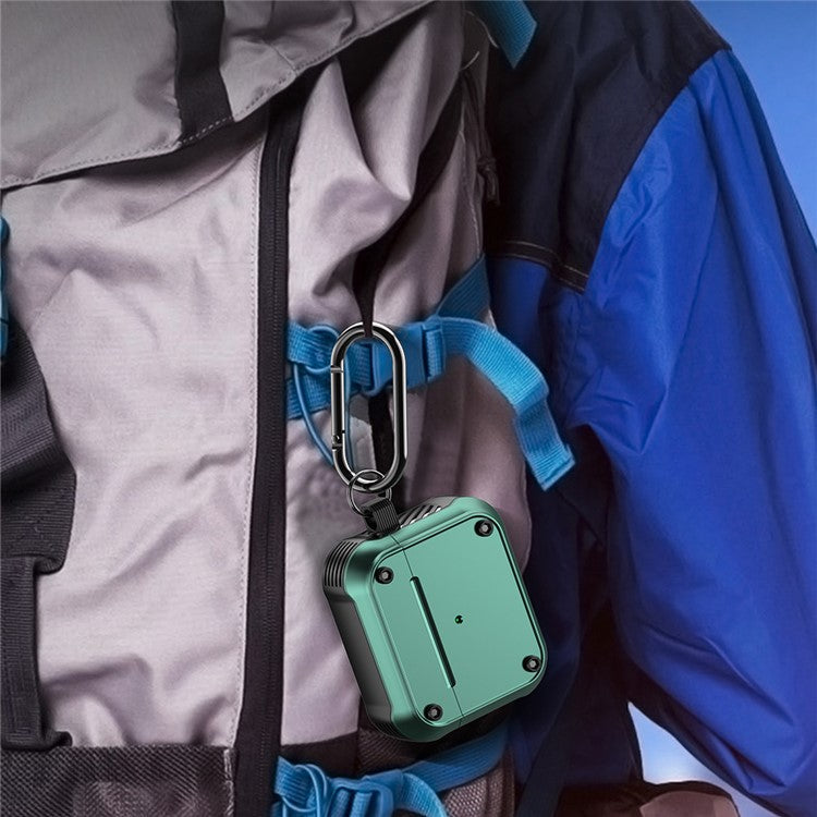 For Apple AirPods 3 Earphone Protective Case Dual-color PC+TPU Bluetooth Earbud Anti-drop Cover with Carabiner - Blue