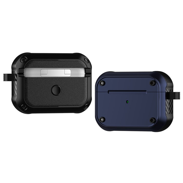 For Apple AirPods Pro Dual-color PC+TPU Earphone Shockproof Case Earbud Charging Box Anti-drop Cover with Carabiner - Blue